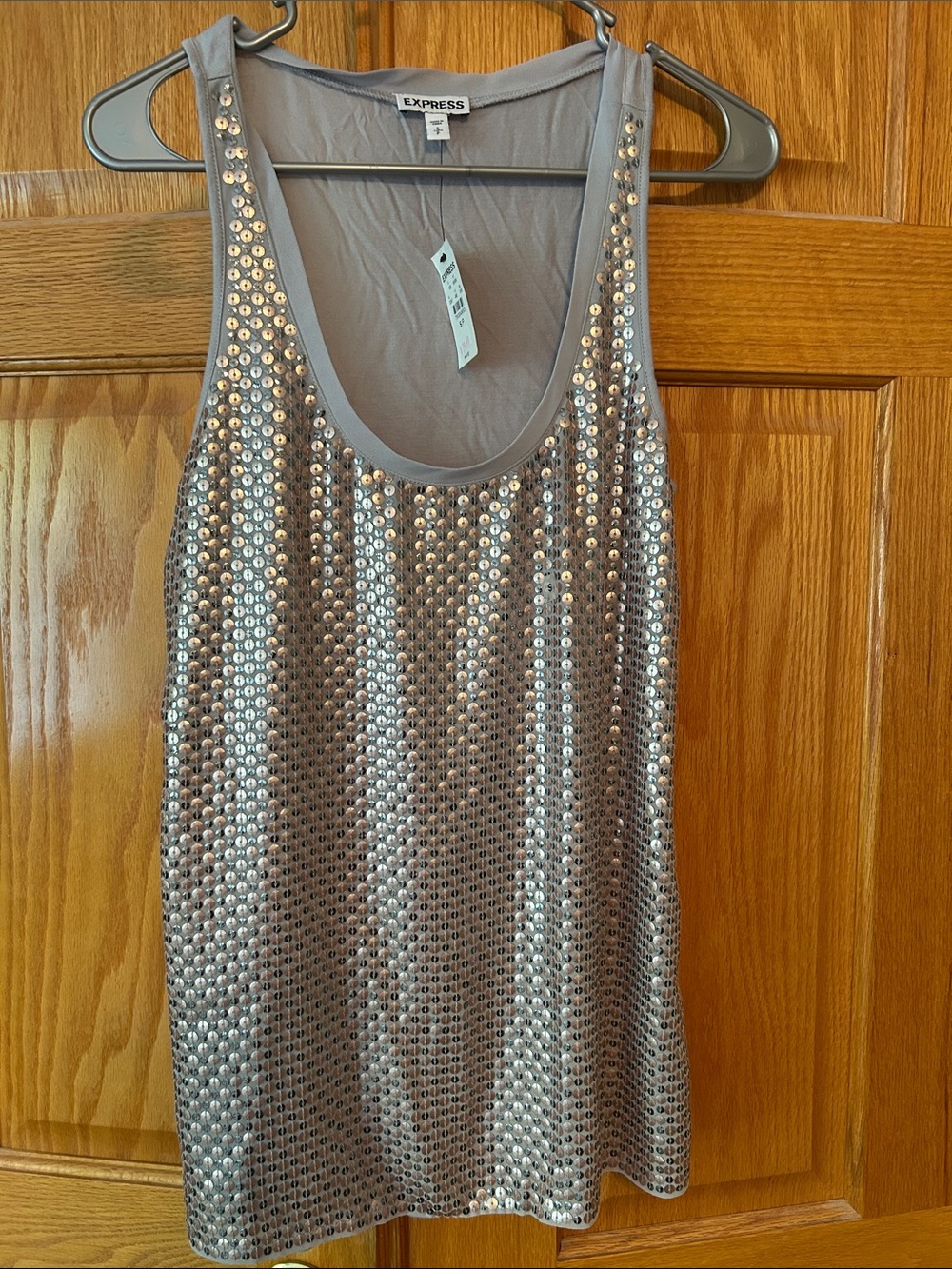 Express Silver Sequin Scoop Tank